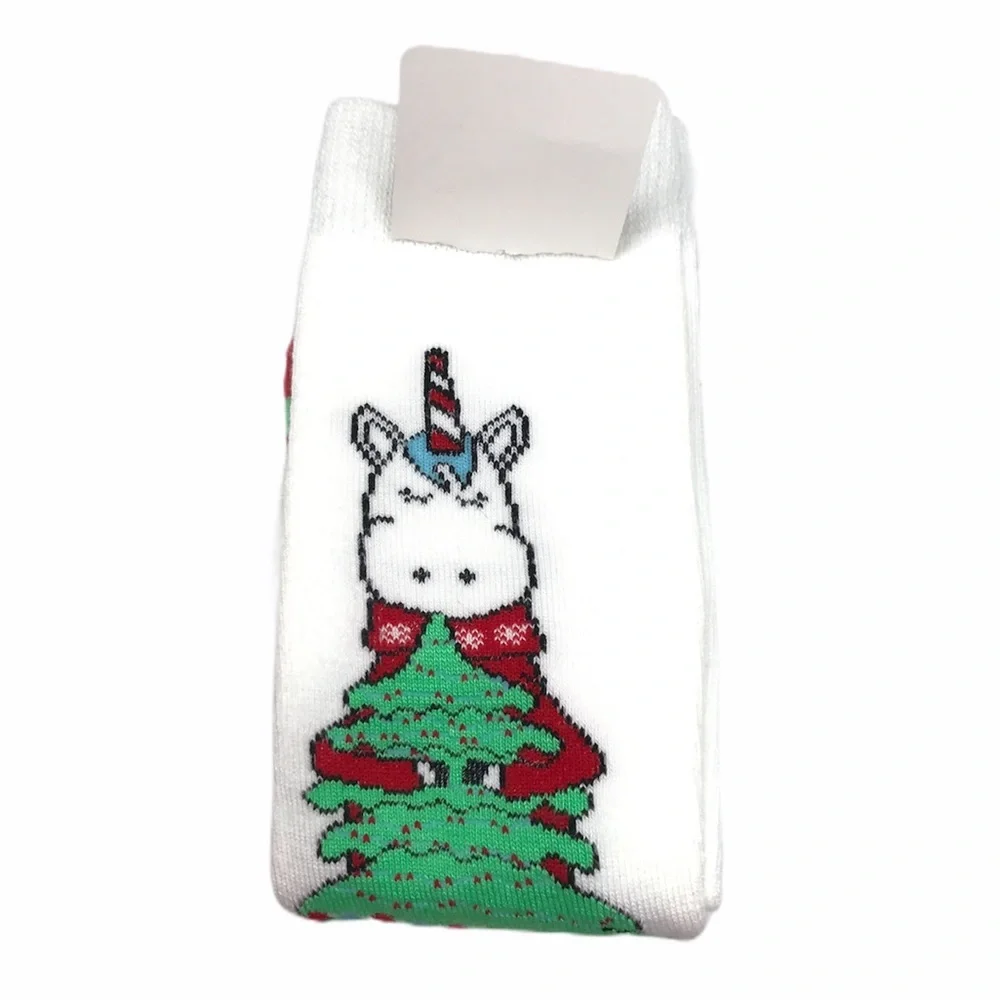 Apara Christmas Tree Unicorns Crew Socks, 2Pairs, White